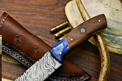 HS-622 Handmade Damascus Skinning Blade Camping Full Tang Knife