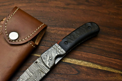 Custom Handmade Damascus Steel Blade Liner-Lock Pocket Folding Knife| Ram Horn