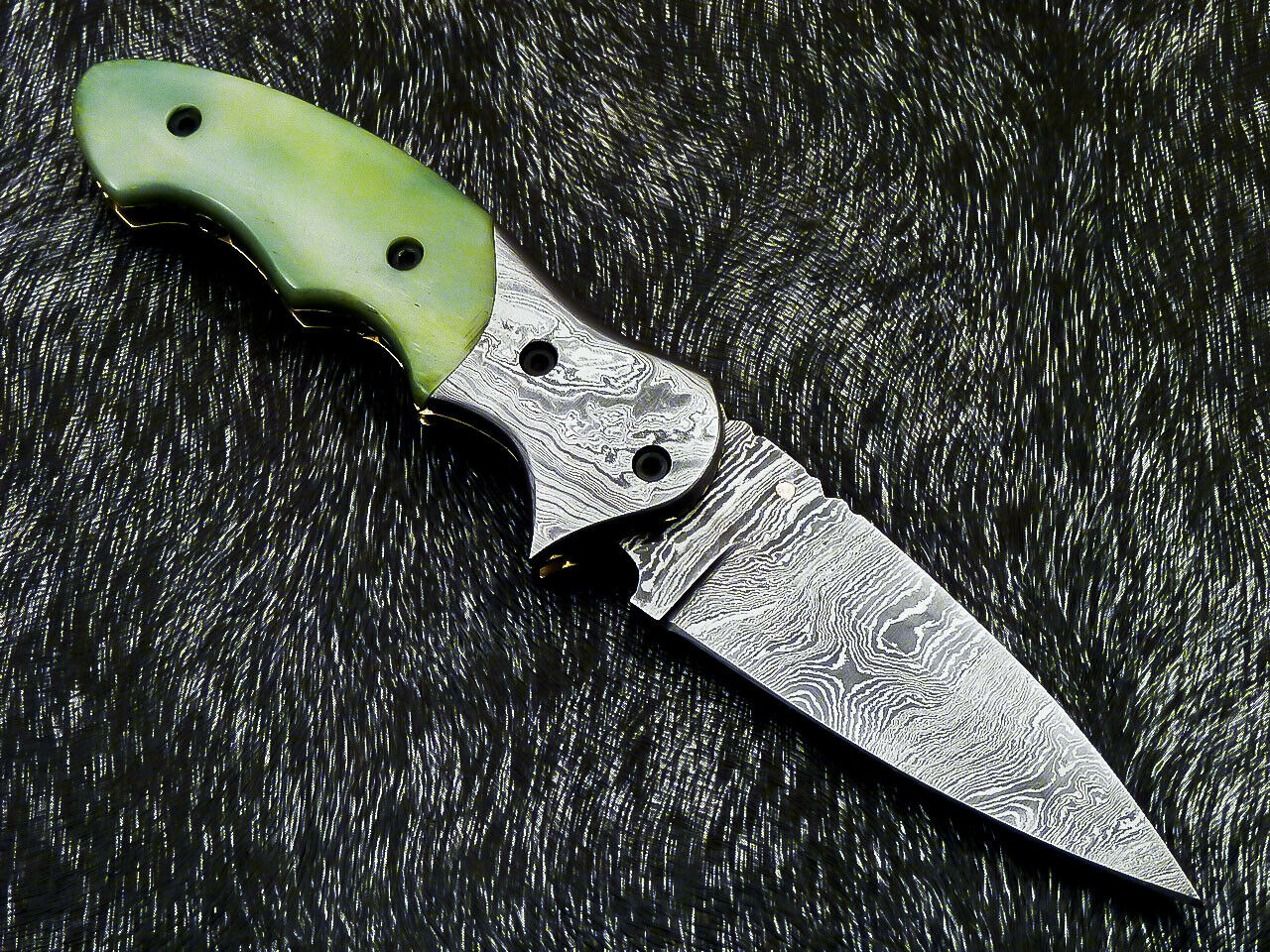 Damascus Liner Lock Folding Knife – Camel Bone Handle | HS-1121