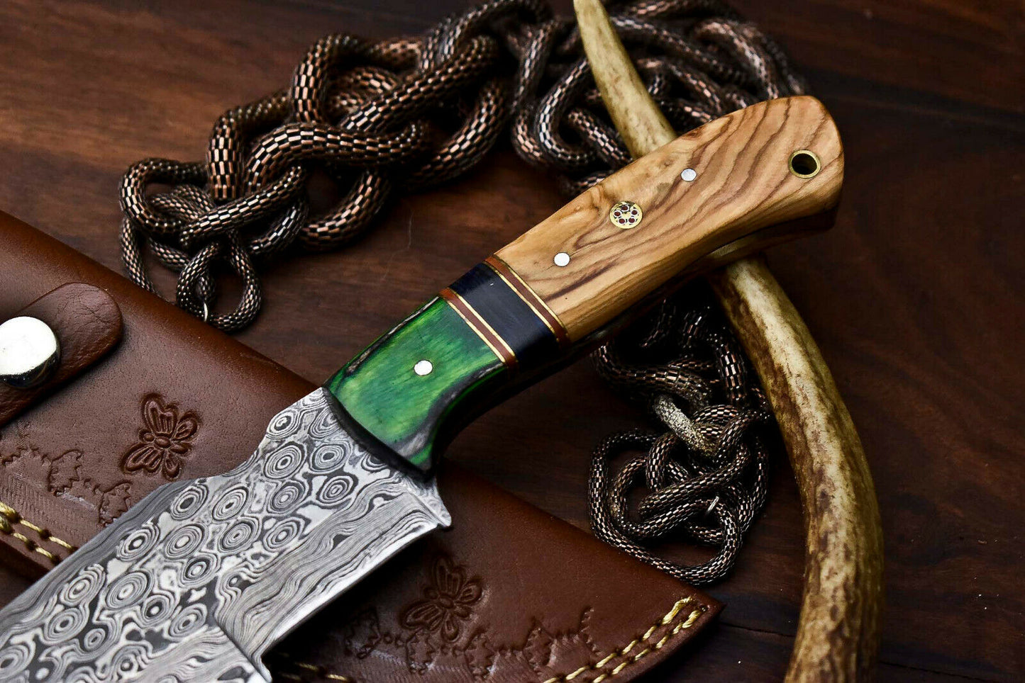 HS-921 Custom Handmade Damascus Steel Tracker Knife - Beautiful Wood Handle