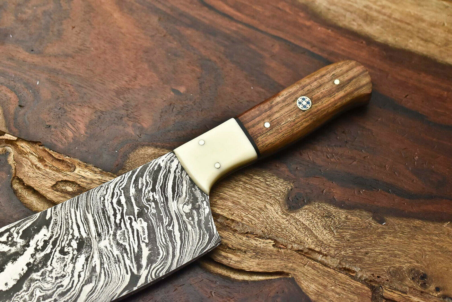 HS-271 Hand Made Damascus Steel Blade Chopper Full Tang Knife | WALNUT WOOD