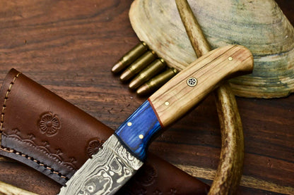 HS-619 Handmade Damascus Skinning Blade Camping Full Tang Knife