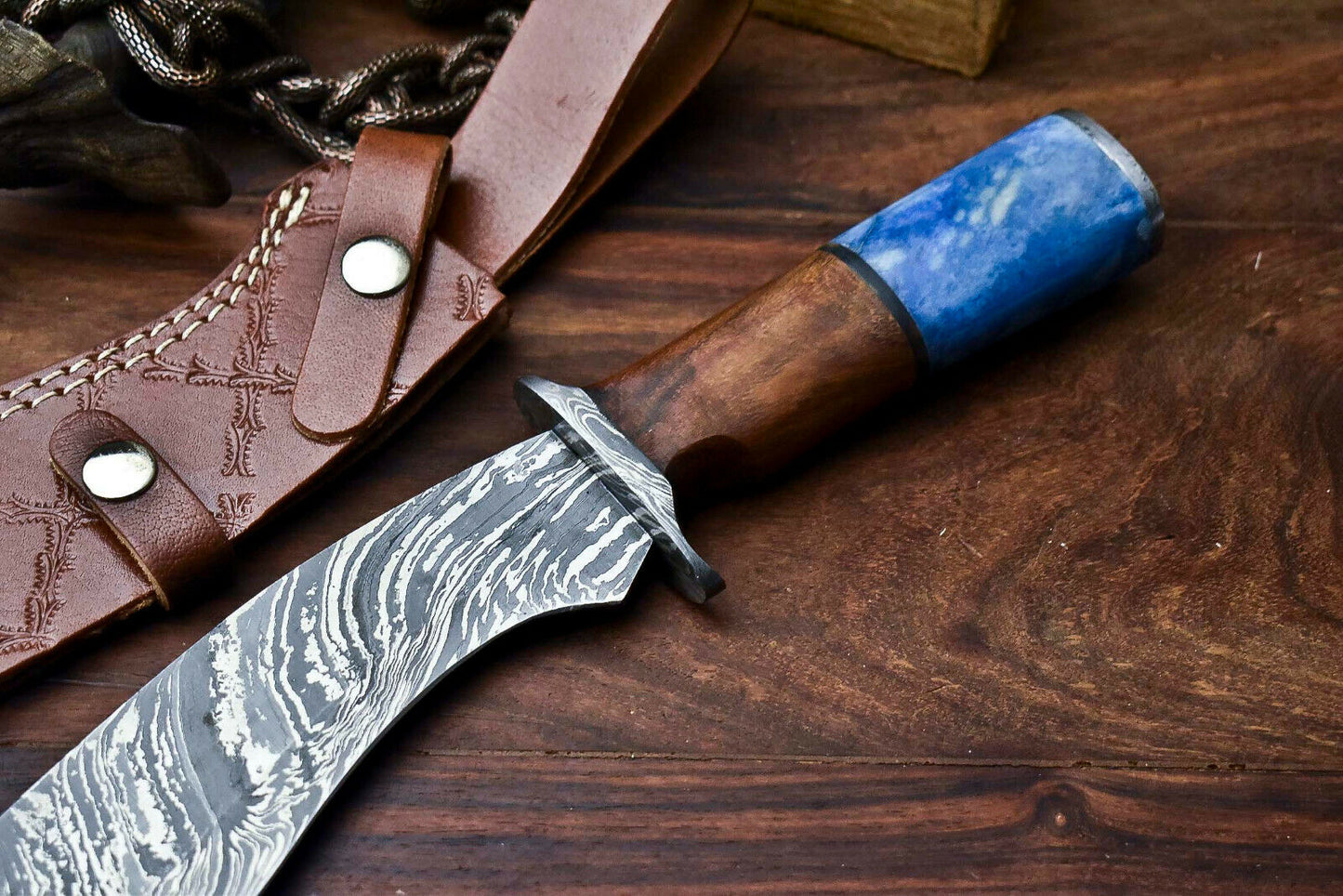 HS-866 Custom Handmade Damascus Steel Hunitng/Kukri Knife - Wood & Bone Handle