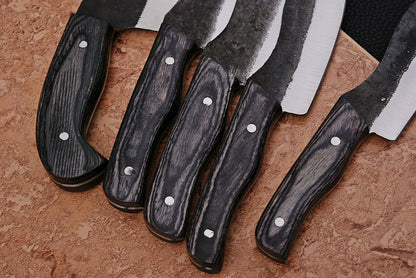 HS-185 Custom Handmade High Carbon Steel Chef-Kitchen Knife Set With Hard Wood Handle