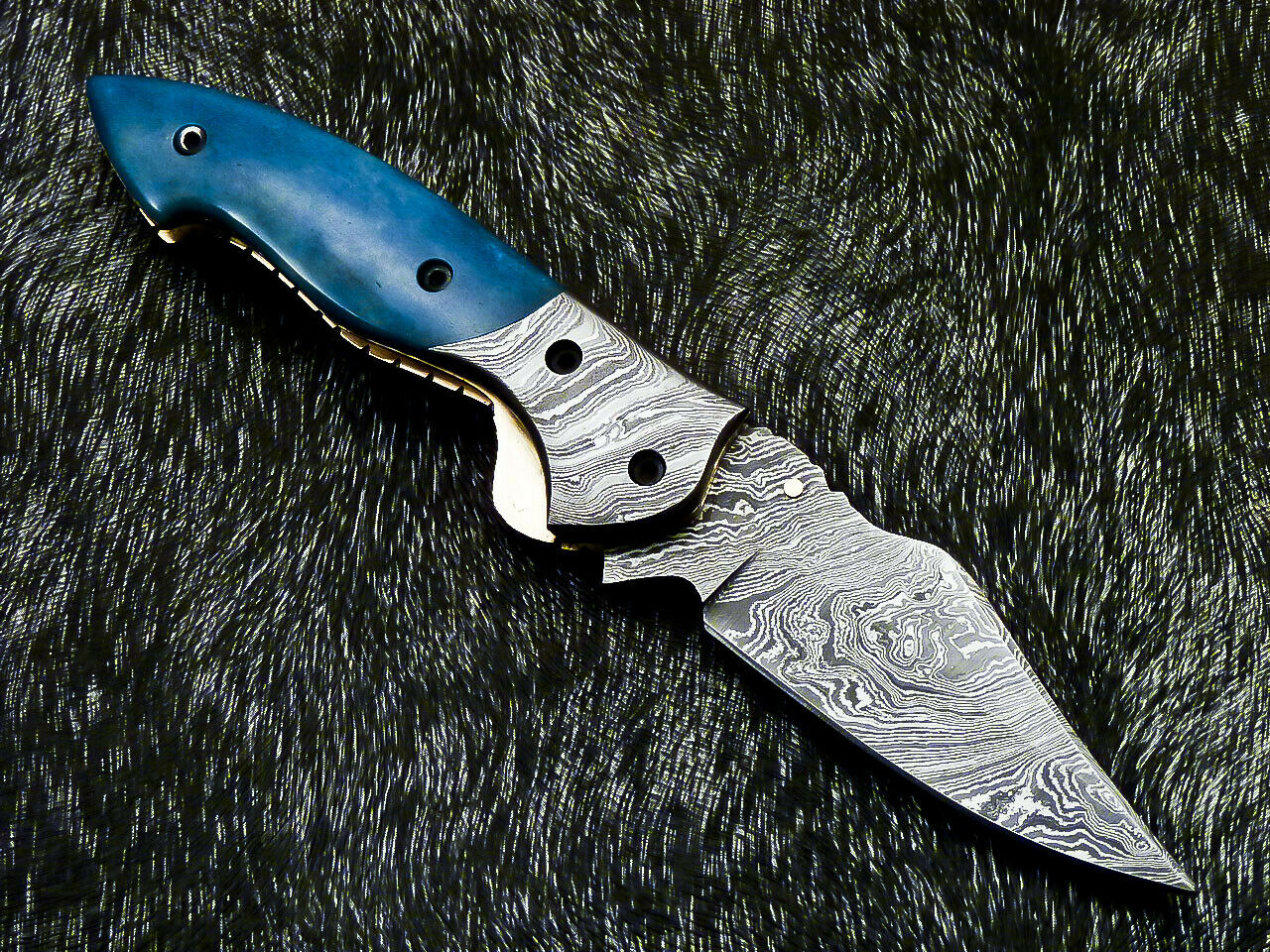 Damascus Liner Lock Pocket Knife – Camel Bone & Damascus Bolster | HS-1122