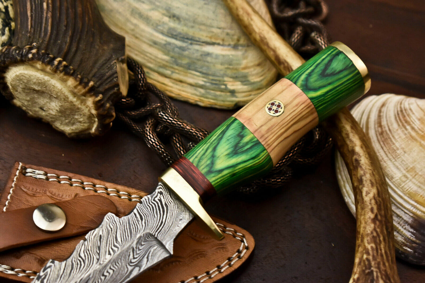 HS-415 | Custom Handmade Damascus Steel Hunting Knife - Hard Wood Handle