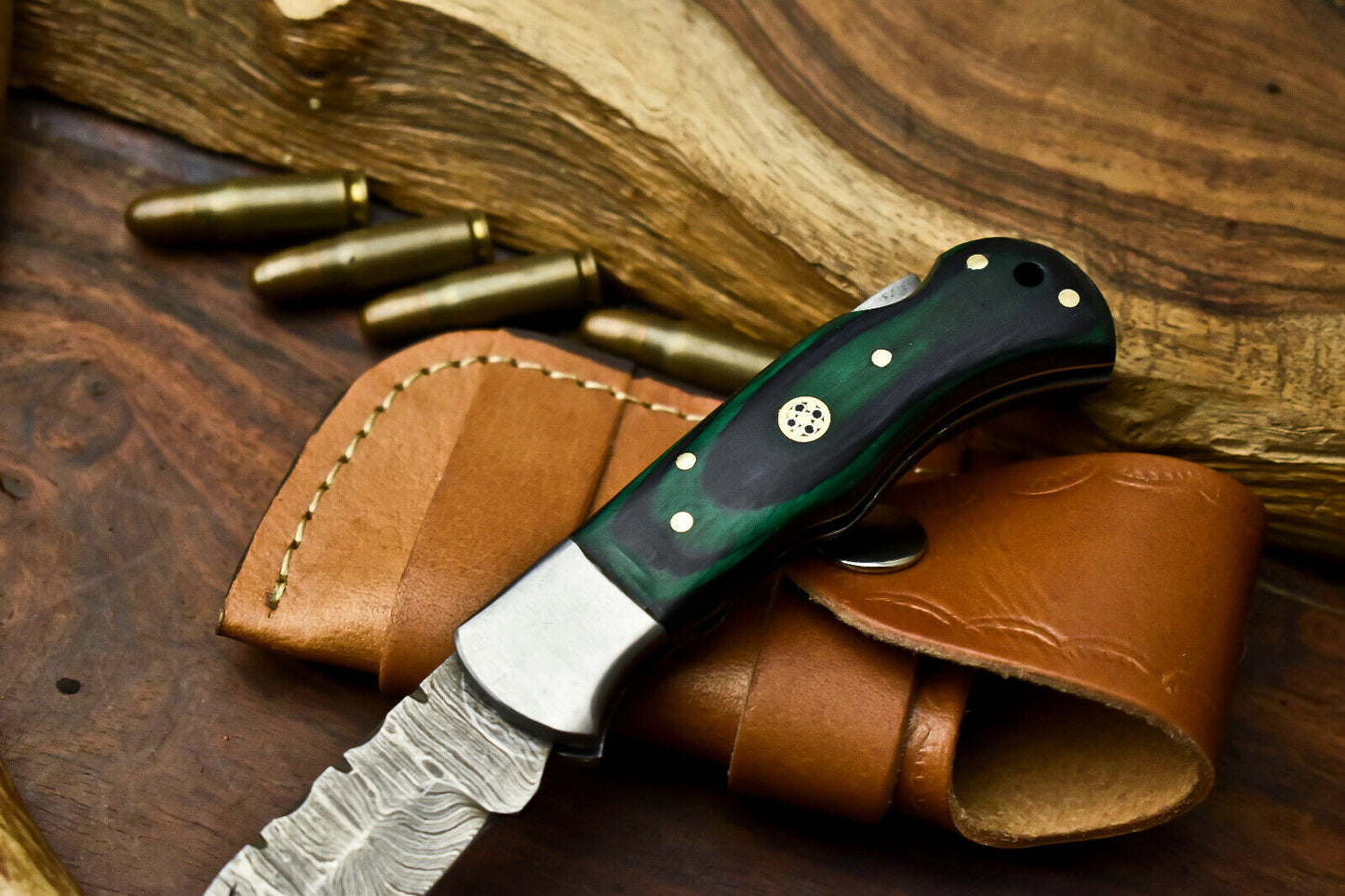HS-1126 '' Hand Made Damascus Steel Blade Back Lock Folding Knife