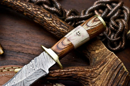 HS-413 | Custom Handmade Damascus Steel Hunting Knife - Hard Wood Handle