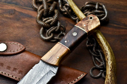 HS-642 Custom Handmade Damascus Hunting Skinning Blade Hunter Camping Full Tang Knife