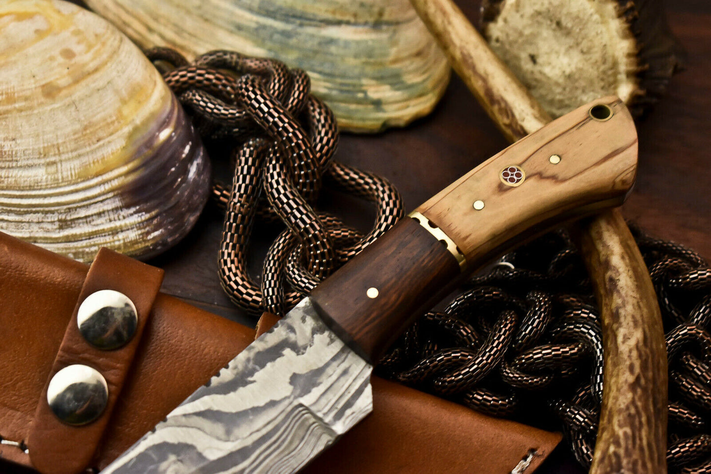 HS-723 Custom Handmade Damascus Steel Skinner Knife - Wood Handle