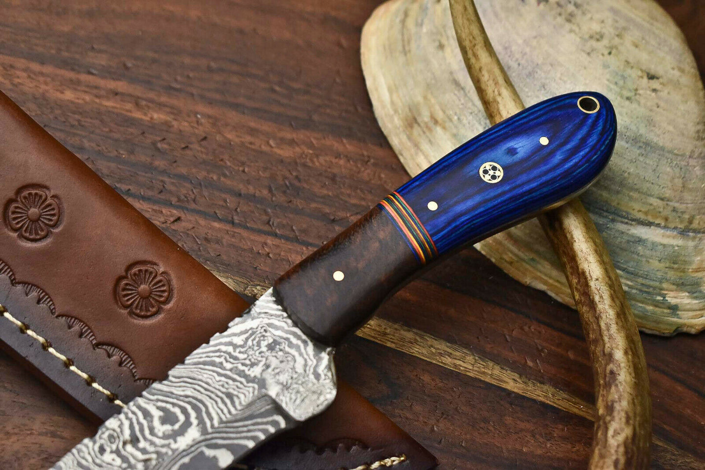 HS-602 Handmade Damascus Skinning Blade Camping Full Tang Knife