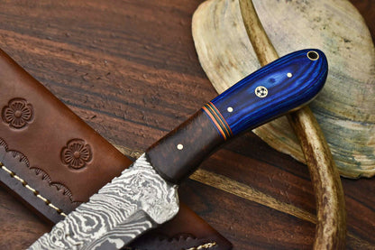 HS-602 Handmade Damascus Skinning Blade Camping Full Tang Knife