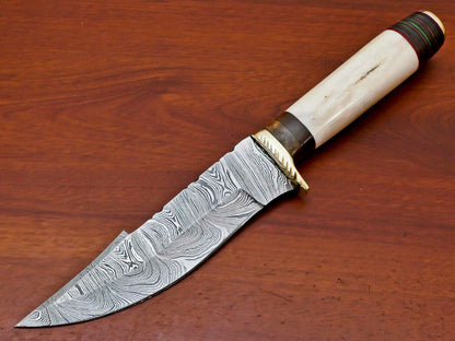 HS-492 Custom Handmade Damascus Hunting Knife With Camel Bone Handle