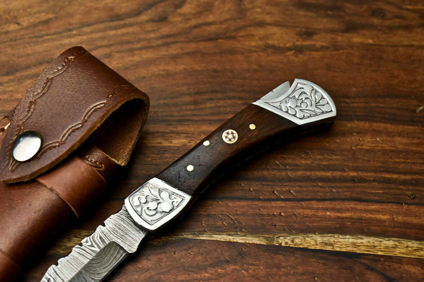 HS-1130 '' Hand Made Damascus Steel Blade Back Lock Folding Knife