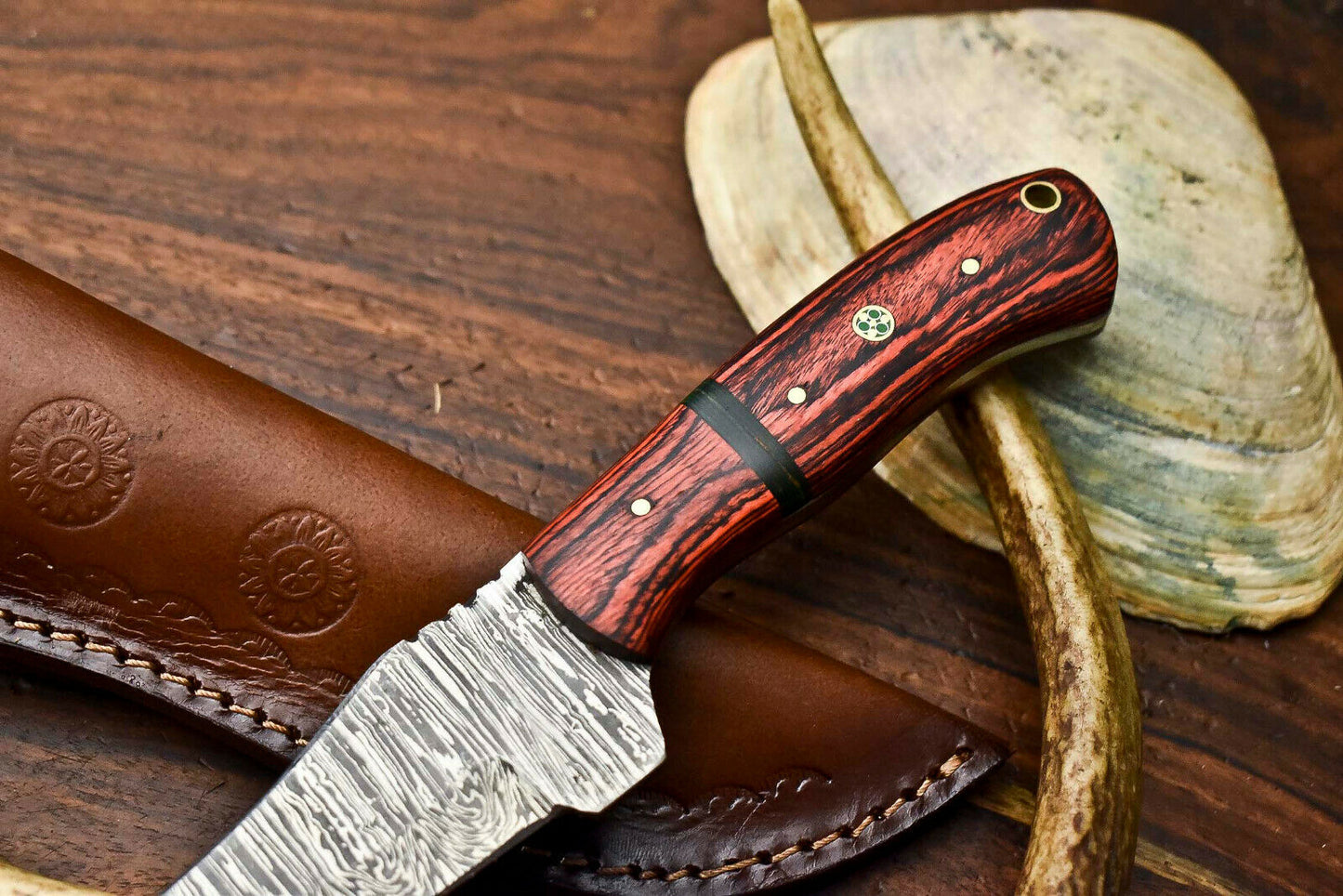 HS-596 Handmade Damascus Skinning Blade Camping Full Tang Knife