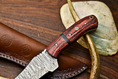 HS-596 Handmade Damascus Skinning Blade Camping Full Tang Knife