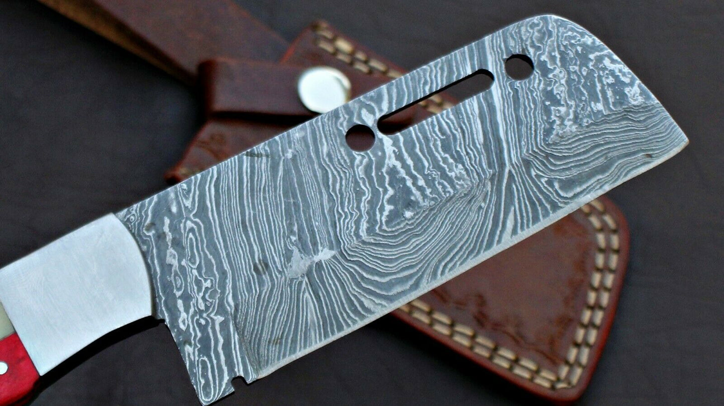 HS-573 CUSTOM HANDMADE DAMASCUS STEEL HUNTING CAMP CLEAVER KNIFE