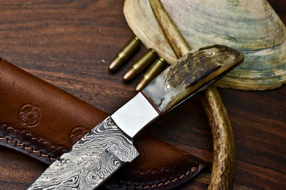 HS-617 Handmade Damascus Skinning Blade Camping Full Tang Knife