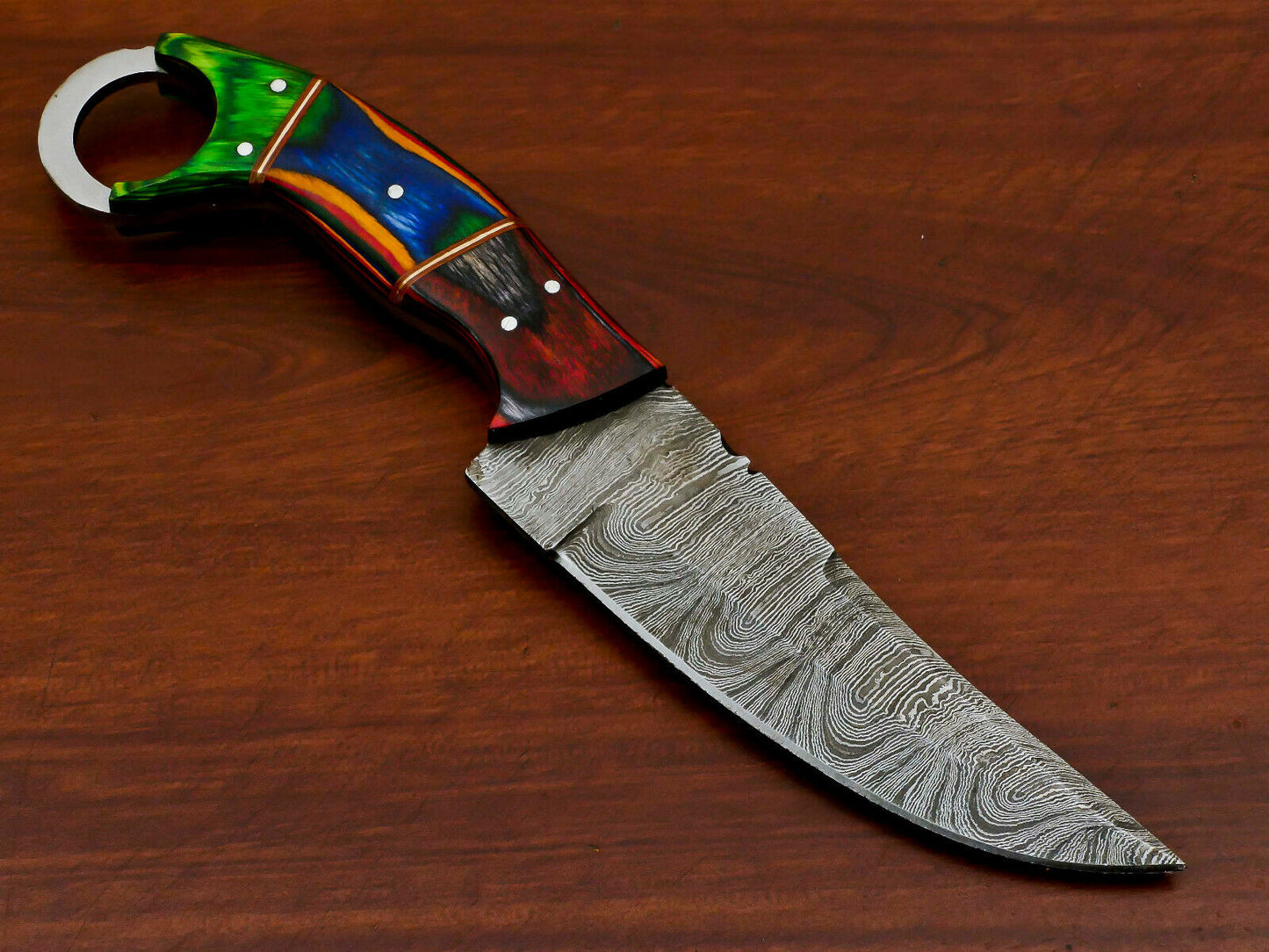 HS-563 HAND MADE DAMASCUS BLADE SKINNING HUNTING KNIFE - FULL TANG - PAKKA WOOD
