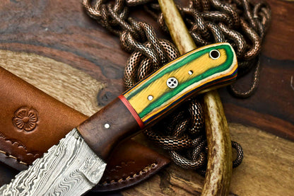 HS-645 Custom Handmade Damascus Hunting Skinning Blade Hunter Camping Full Tang Knife