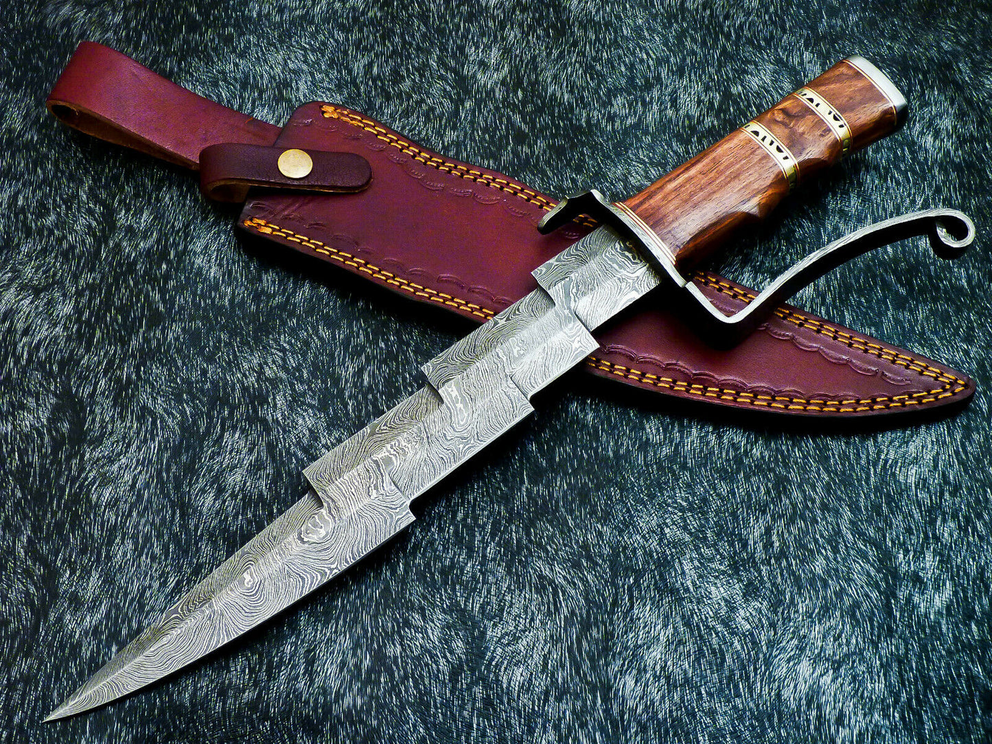 HS-381 '' Custom Hand Forged Damascus Steel 16" Hunting Knife - Natural Wood