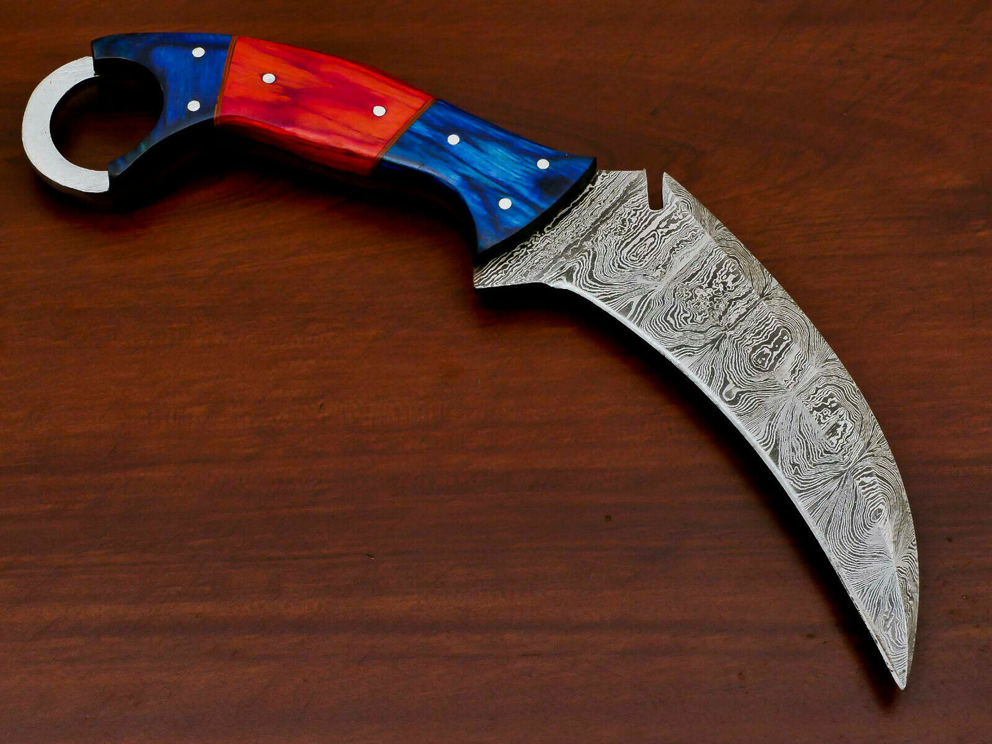HS-886 HANDMADE DAMASCUS CUSTOM PAKKA WOOD KARAMBIT HUNTING KNIFE
