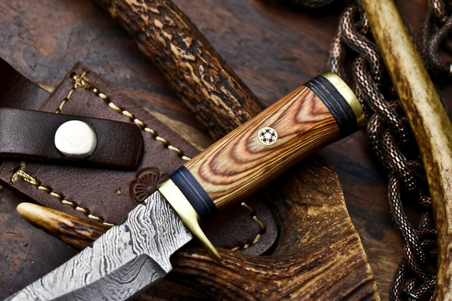 HS-717 Custom Handmade Awesome Wood Handle Damascus Steel Skinner Knife - Best Price