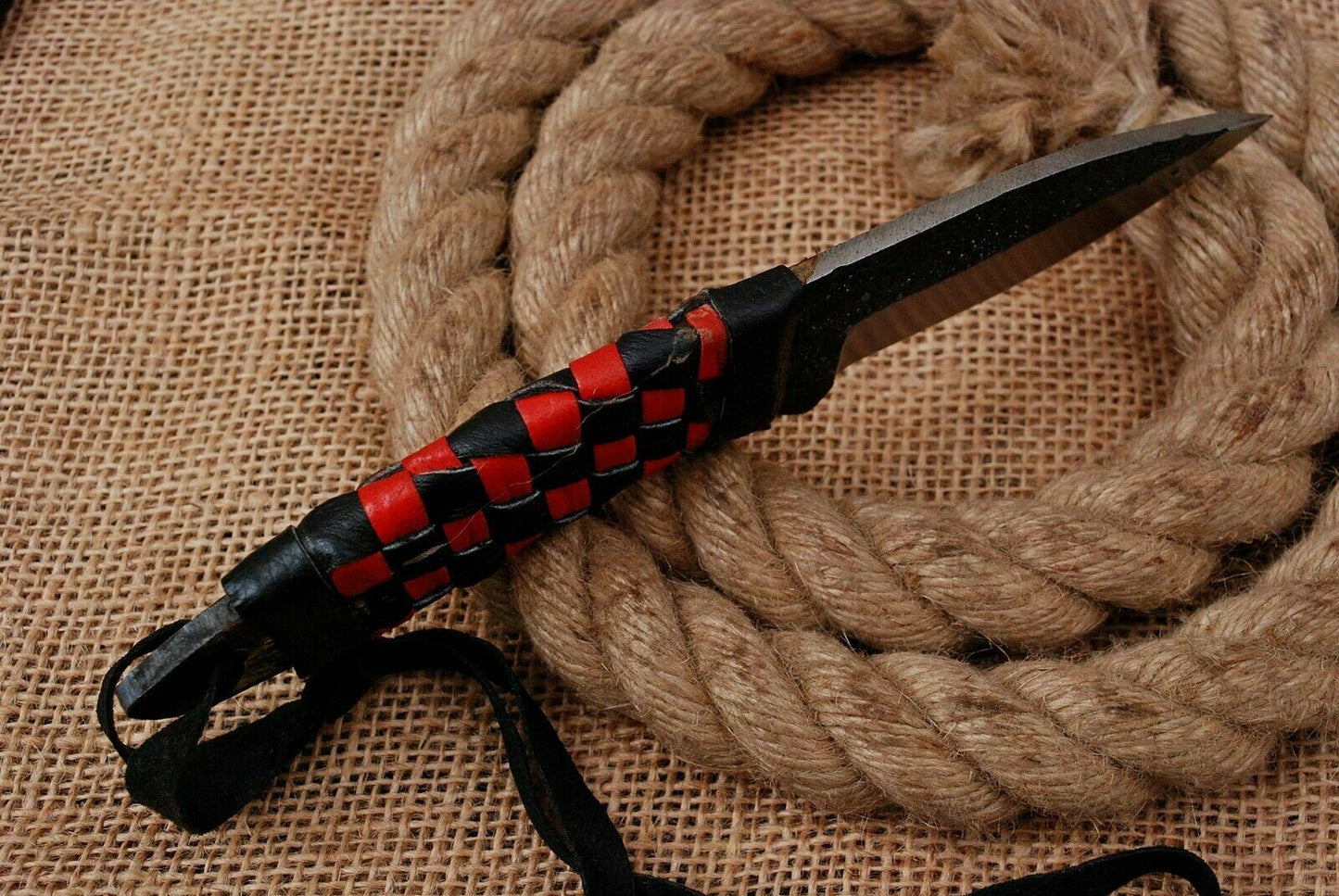 HS-756 Custom Hand Forged Railroad Steel Skinner Knife 8.0 inch Overall And Leather Cord Handle