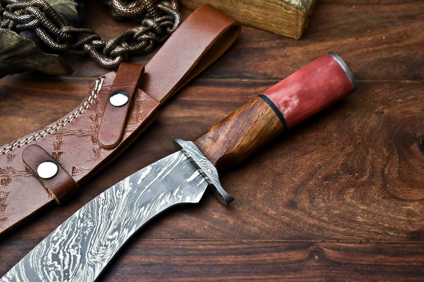 HS-865 Custom Handmade Damascus Steel Hunitng/Kukri Knife - Wood & Bone Handle