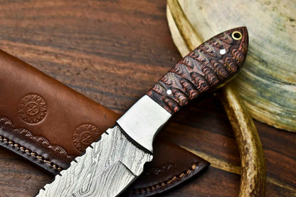 HS-629 Handmade Damascus Skinning Blade Camping Full Tang Knife