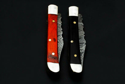 Damascus Folding Mini Trapper Pocket Knife – Pair of 2 | HS-1115