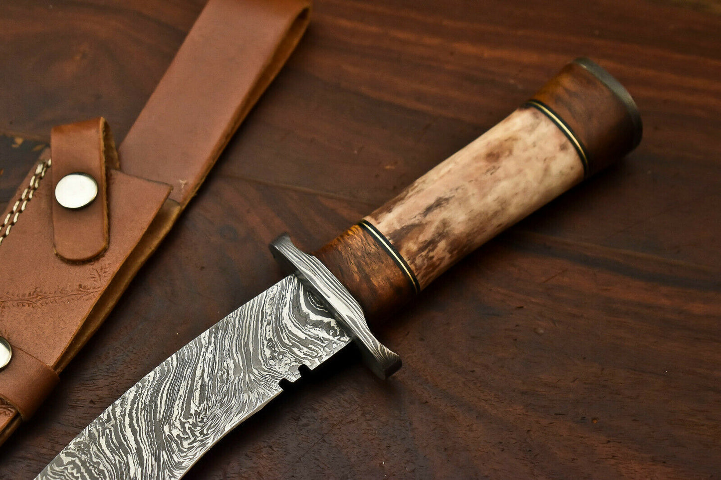 HS-870 Custom Handmade Damascus Steel Hunitng/Kukri Knife - Camel Bone Handle