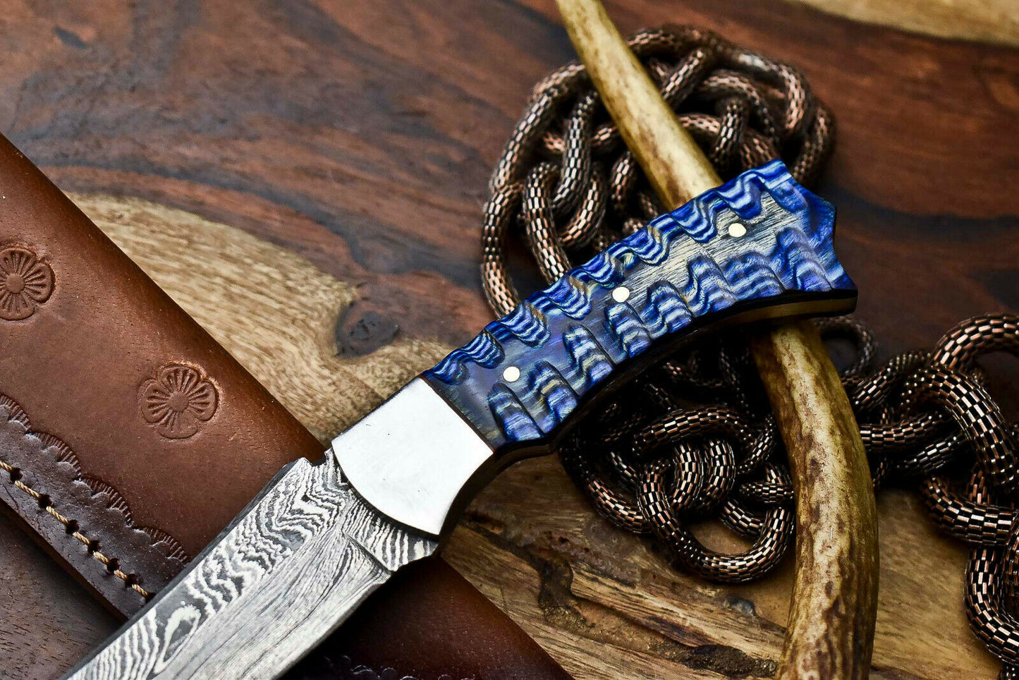 HS-646 Custom Handmade Damascus Hunting Skinning Blade Hunter Camping Full Tang Knife