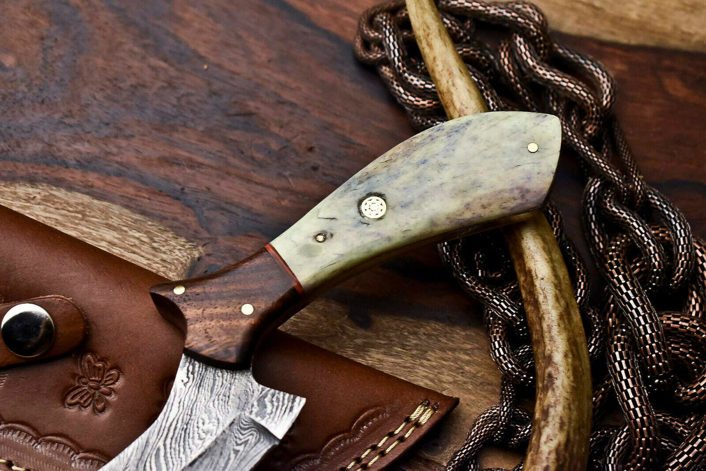 HS-406 | Custom Handmade Awesome Camel Bone Handle Damascus Steel Hunting Knife - Great Price
