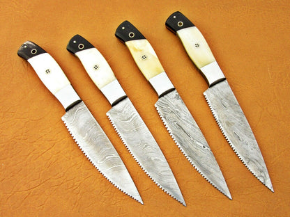 HS-192 Custom Handmade Damascus Kitchen Knives With Camel Bone & Buffalo Horn Hanlde