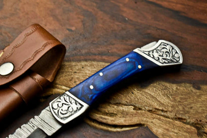 Custom Handmade Damascus Steel Blade Back-Lock Pocket Folding Gifts Knife| Hard Wood