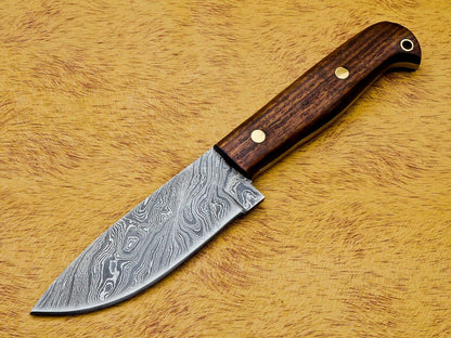 HS-585 CUSTOM DAMASCUS STEEL HUNTING/BOWIE/DAGGER KNIFE HANDLE ROSE WOOD WITH SHEATH