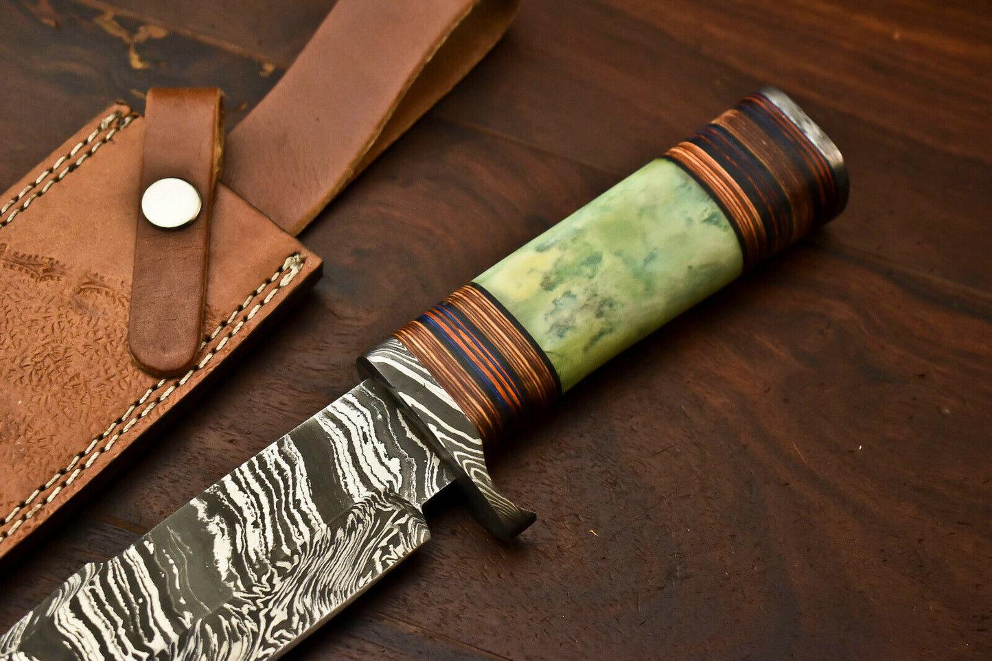 HS-416 | Custom Handmade Damascus Steel Hunting Knife - Beautiful Camel Bone Handle