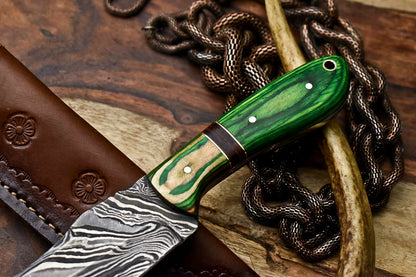 HS-672 Custom Handmade Damascus Steel Skinner Knife - Beautiful Hard Wood Handle