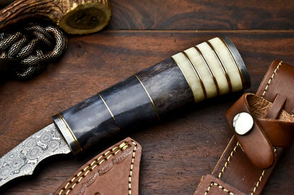 HS-1058 | Custom Hand Made Damascus Blade Hunting Hatchet Mini Viking Axe | Camel Bone