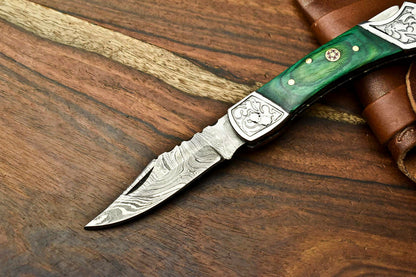 HS-1131 '' Hand Made Damascus Steel Blade Back Lock Folding Knife