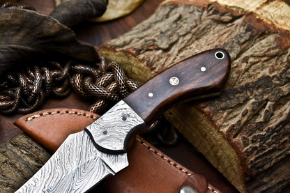 HS-700 Custom Handmade Damascus Steel Skinner Knife - Beautiful Wood Handle