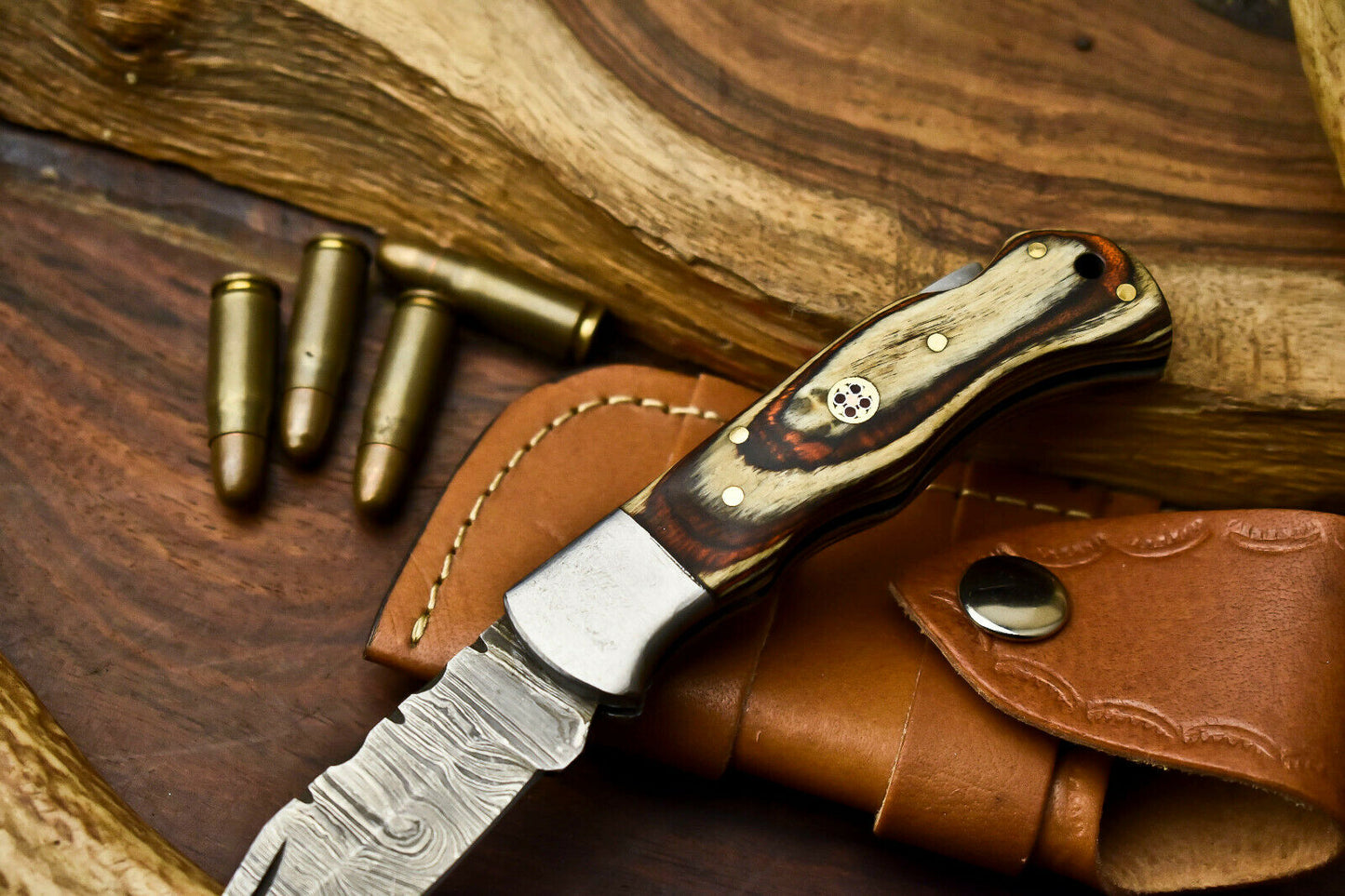 HS-1125 ''  Hand Made Damascus Steel Blade Back Lock Folding Knife