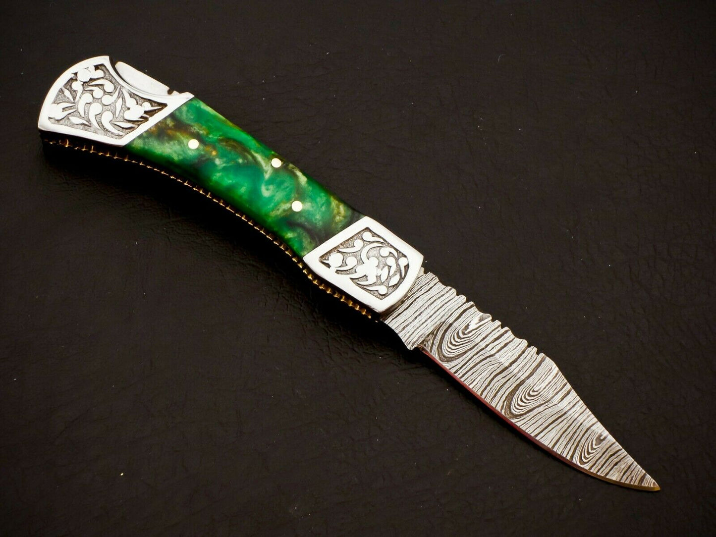Damascus Steel Back Lock Folding Knife – Resin Handle | HS-1113
