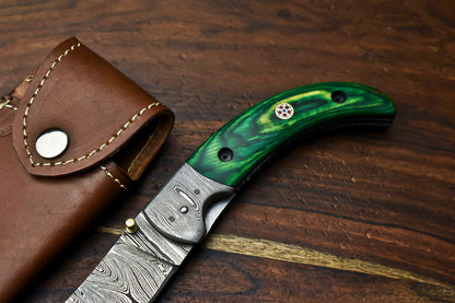Custom Handmade Damascus Steel Blade Liner-Lock Pocket Folding Knife| HARD WOOD