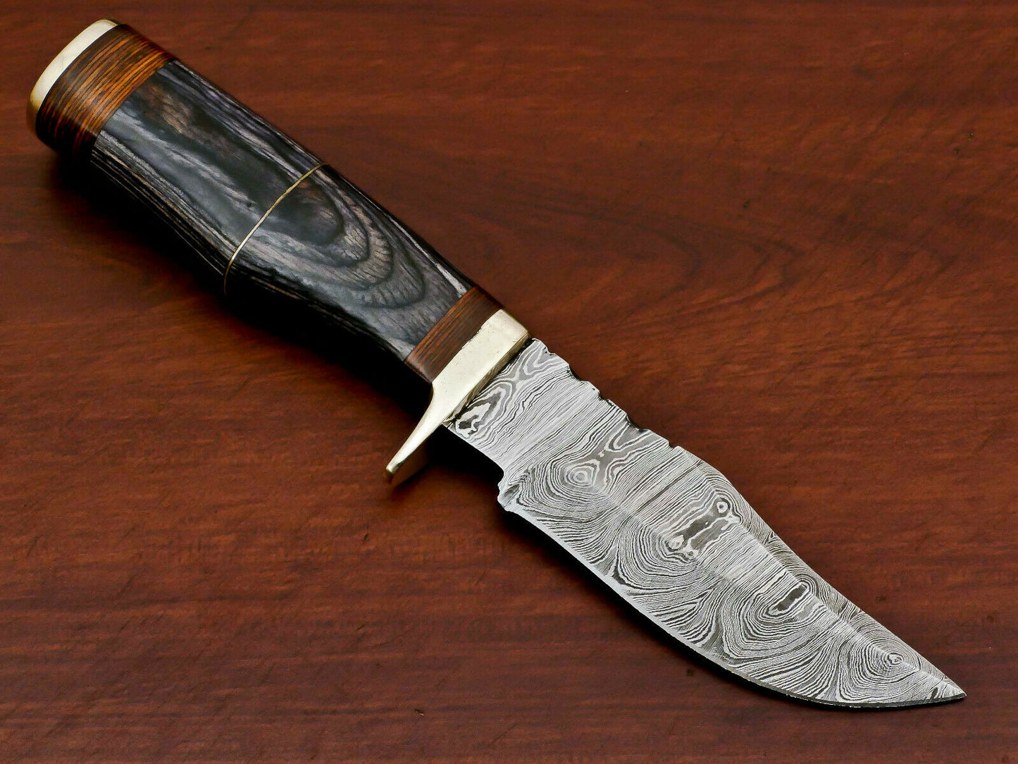 HS-562 HANDMADE DAMASCUS CUSTOM PAKKA WOOD HUNTING KNIFE - BRASS GUARD