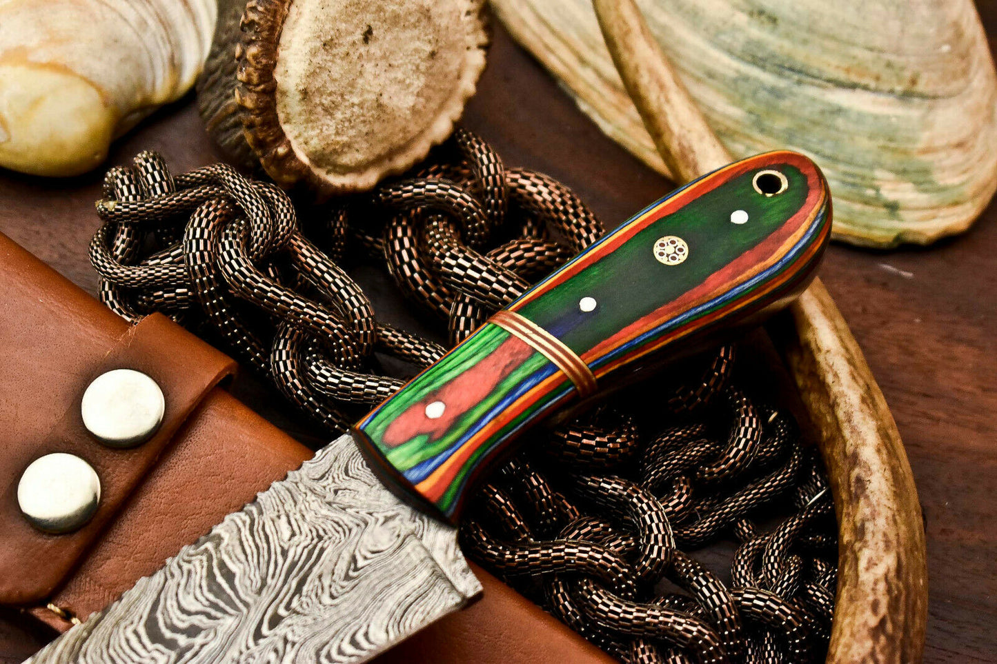 HS-615 Handmade Damascus Skinning Blade Camping Full Tang Knife