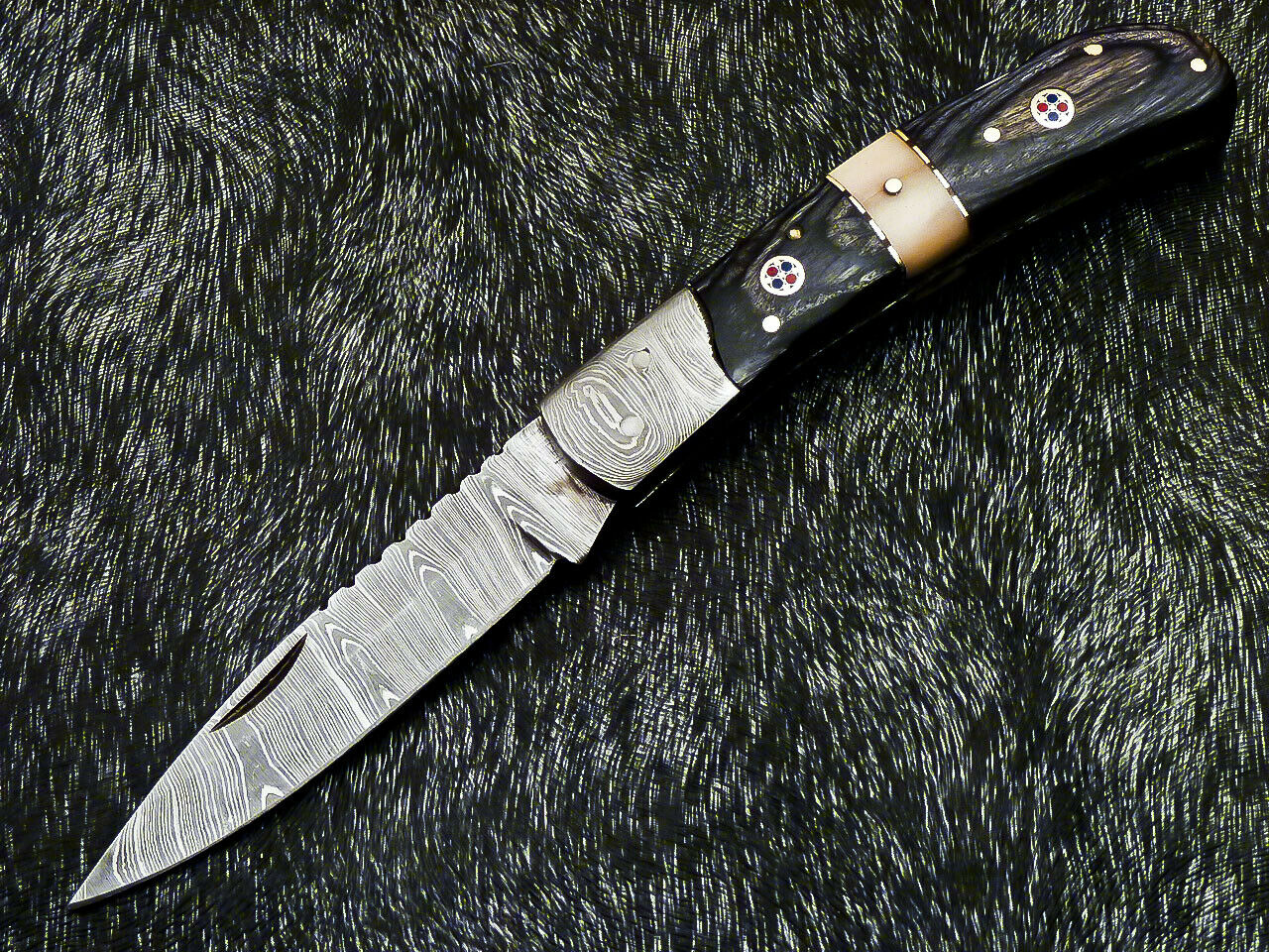 HS-1120 '' CUSTOM HANDMADE DAMASCUS BLADE POCKET FOLDING KNIFE - HARD WOOD HANDLE