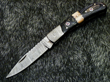 HS-1120 '' CUSTOM HANDMADE DAMASCUS BLADE POCKET FOLDING KNIFE - HARD WOOD HANDLE