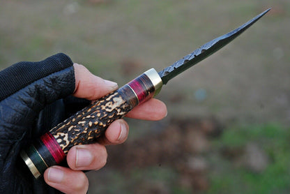 HS-504 Custom Handmade Damascus Hunting Knife With Stag Horn Handle
